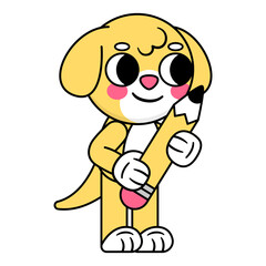 cute dog holding a pencil