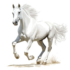 Dynamic White Horse Running Isolated Cutout