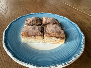 Traditional Turkish dessert cold baklava in the plate. Geleneksel Soguk baklava.
