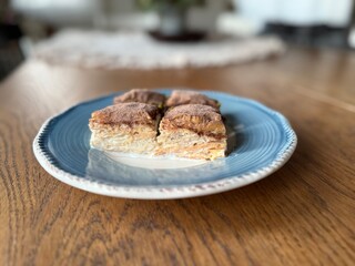 Traditional Turkish dessert cold baklava in the plate. Geleneksel Soguk baklava.