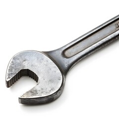 Close-up of a Silver Adjustable Wrench on a White Background