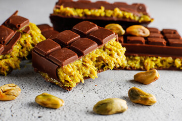Dubai chocolate bar with pistachio paste and kadaif dough