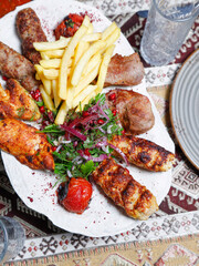 Turkish Kebab Assortment (Set) with green and grilled meats and vegetables