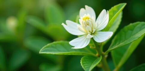 Obraz premium large white euphorbia blooms on a robust stem with greenery, lush, big, foliage