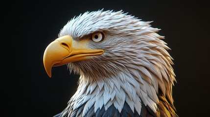 Obraz premium A majestic bald eagle's head and shoulders, turned subtly to the left, exhibit striking golden eyes and powerful talons, poised gracefully against a natural backdrop