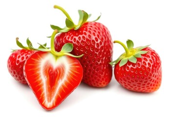 A single, ripe strawberry isolated on pure white, vitamin c, vibrant