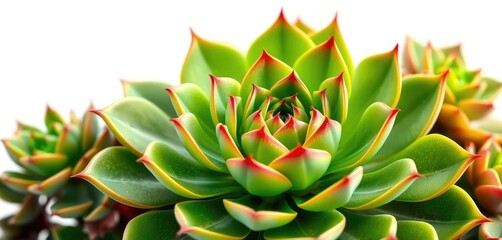 Fototapeta premium A vibrant green succulent, isolated on pure white, bright, wildlife