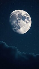 Full moon dominates inky black night sky, stars subtly visible , night, orb