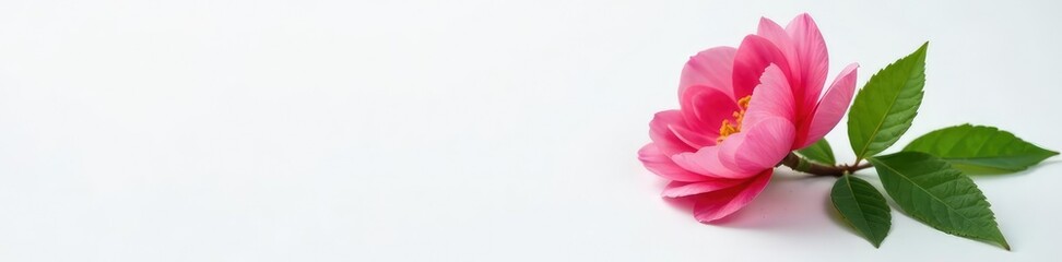 Obraz premium Single bloom of flower on a plain white surface, clean, leaves