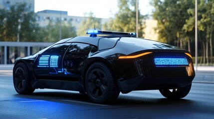 Futuristic Police Car in a Modern City