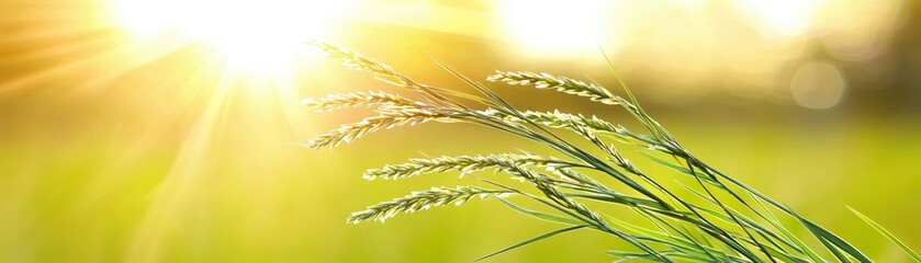 Fototapeta premium Sunny field,grass swaying,sun rays,nature.Website banner