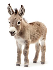 Fototapeta premium Charming baby donkey posed against a clean white background showcasing its playful nature and features