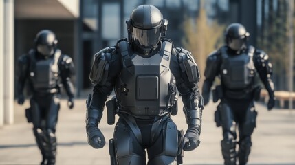 Futuristic Military Armor in Urban Setting
