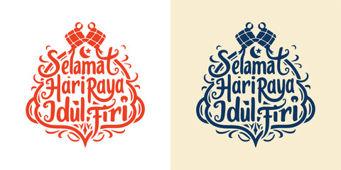 Red and a blue design that says selamat hari raya idul fitri.