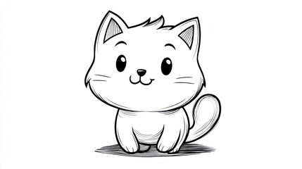 Obraz premium An adorable cartoon cat poses happily on a plain white background