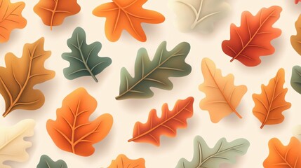 Obraz premium A collection of autumn leaves in vibrant colors on a soft background, ideal for seasonal themes, nature-related designs, or backgrounds in digital and print media, Perfect for fall promotions,
