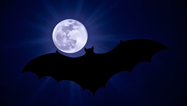 Bat flying against full moon background