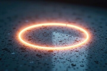 Shining circle on a grey surface casts an otherworldly glow, soft illumination, hazy effect
