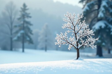 Simple isolated tree branch on a snowy white surface, isolated, snow