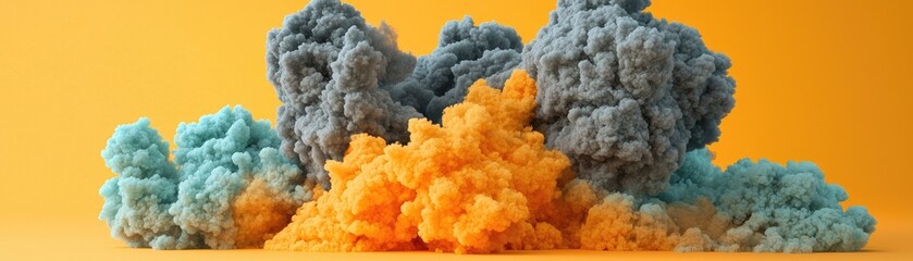Colorful smoke clouds on orange background; abstract design