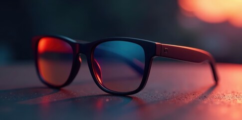 Sleek, black unisex sunglasses; sharp angles, matte finish , white background, reflection, spring