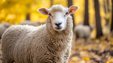 Obraz premium Fluffy Sheep in Autumnal Forest