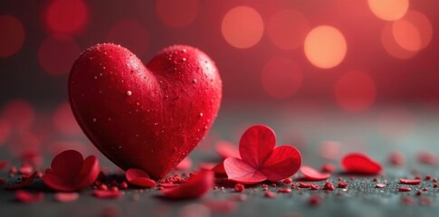 Obraz premium Red heart with soft focus background, romantic ambiance, holiday, young