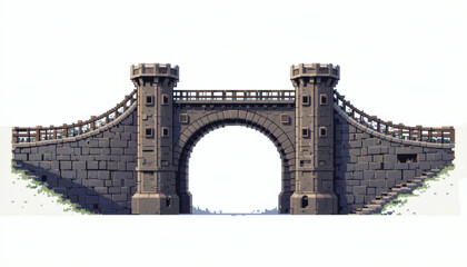 Naklejka premium Simple 8-bit Pixel Bridge with Blocky Arches and Bold Structural Lines for Retro Infrastructure Look.