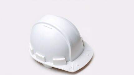 Fototapeta premium White construction helmet lying on the floor on a white background