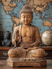 Antique Wooden Buddha Statue Hand-Carved Meditation Figure