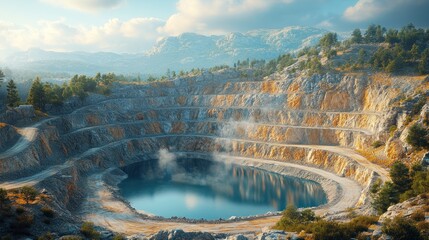 Fototapeta premium Majestic quarry with a tranquil pool reflecting the sky