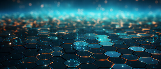 Fototapeta premium futuristic sci fi scenic immersive vibrant cyan hexagonal shapes background