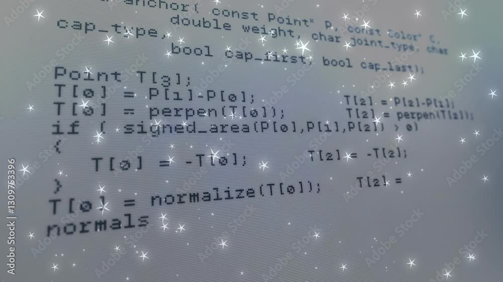 Poster sparkling star animation overlaying computer code on screen in school setting