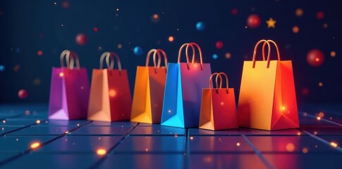 Vibrant digital shopping bag icons on grid; Black Friday deals , black friday, vector