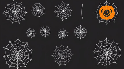 Spider web vector set. Halloween decoration element.