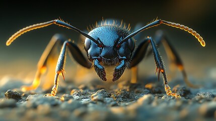 A single black ant crawling from its nest onto a rough surface capturing the essence of teamwork and insect behavior