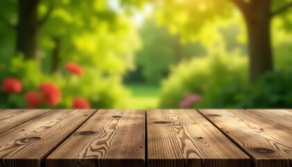 Rustic wooden table, blurry summer party scene, party, background, summer