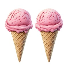 Two Perfectly Sculpted Scoops of Pink Ice Cream in Waffle Cone