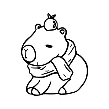 recommend clip art: cute cartoon character capybara chill - outline vector design
