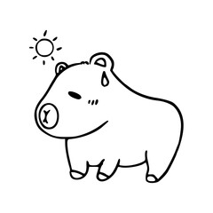 cute cartoon character capybara chill - outline vector design