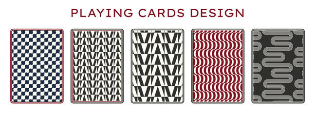 Playing card deck cover design set, back side reverse of game cards with geometry and abstract lines patterns