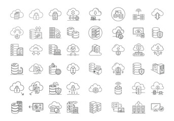 Cloud Computing and Digital Storage Icons – Data Security, Server, and More