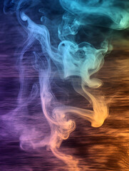 Fototapeta premium Colorful smoke swirling over wood