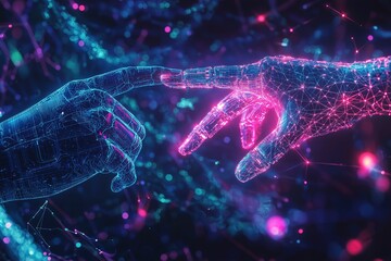 Digital Hands Reaching Connection Technology Futuristic Innovation