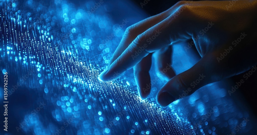Poster Engineer touching futuristic digital data stream: technology and ai concept