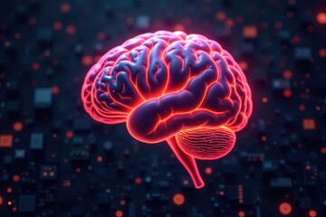 Synaptic connections, glowing AI brain, circuit board texture, futuristic, glowing, cyberpunk