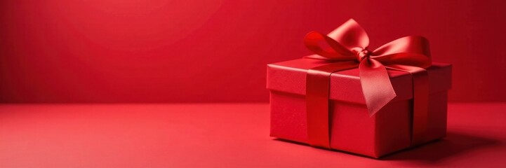 Obraz premium Premium red gift box, isolated on red, holiday theme , surprise, elegant