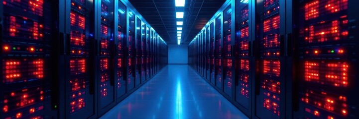 Fototapeta premium Rows of servers actively processing data in a modern server room , data, system, power