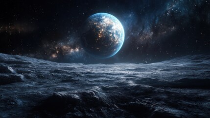Fototapeta premium Earthrise from the Moon: A Celestial View