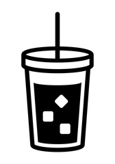 icon a cold drink in a plastic cup with a flat lid straw and ice cubes inside.